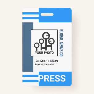 Futuristic Blue Stripe Blocks Press ID Badge