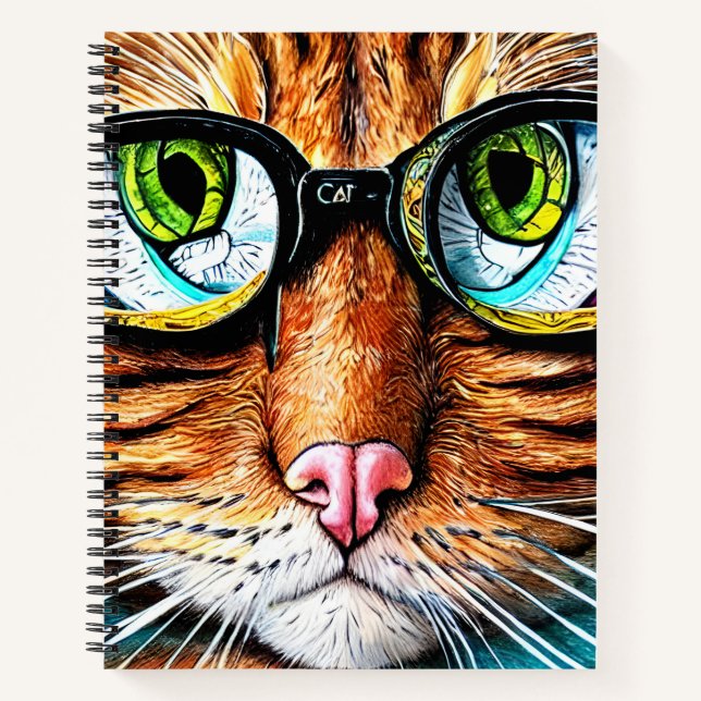 Futuristic Cat Wearing Glasses Notebook (Front)