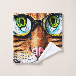 Futuristic Cat Wearing Glasses Wash Cloth