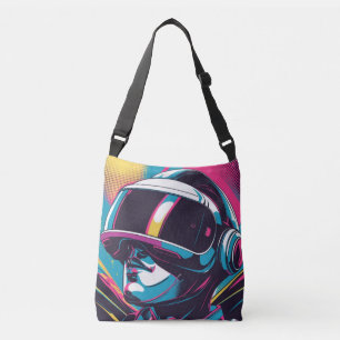 Futuristic character portrait wearing VR headset Crossbody Bag