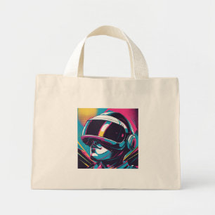 Futuristic character portrait wearing VR headset Mini Tote Bag