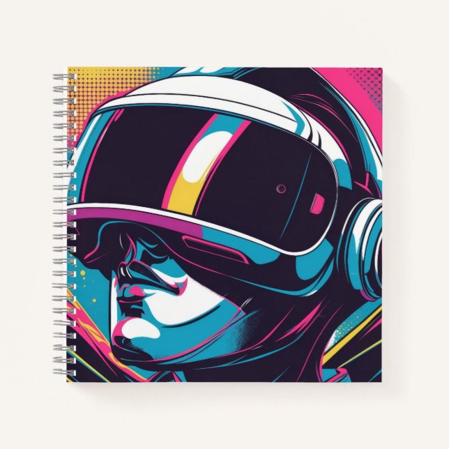 Futuristic character portrait wearing VR headset Notebook (Front)