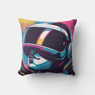 Futuristic character portrait wearing VR headset Throw Pillow