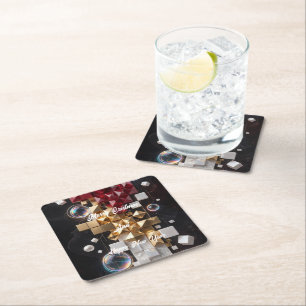 Futuristic Christmas Mosaic Column 3D  Square Paper Coaster