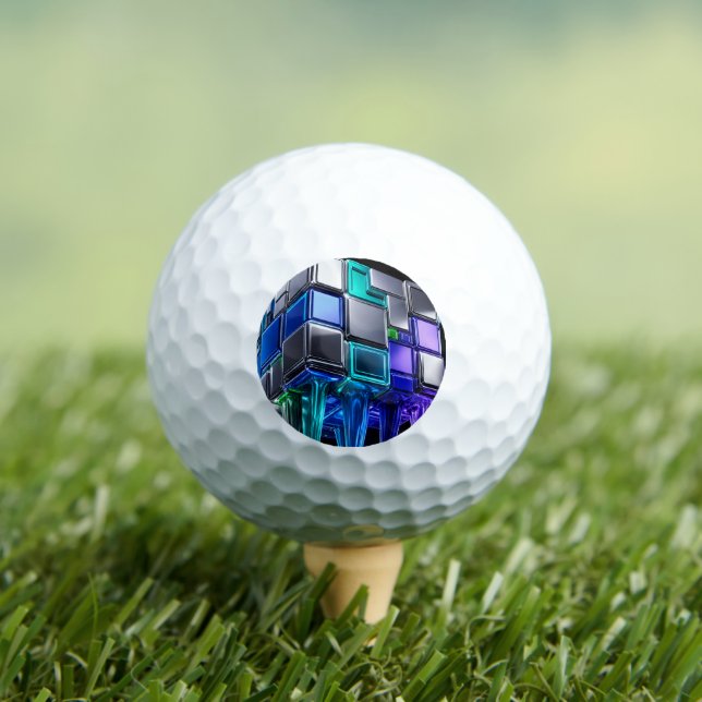 Futuristic Chrome Puzzle Cube  Golf Balls (Insitu Tee)