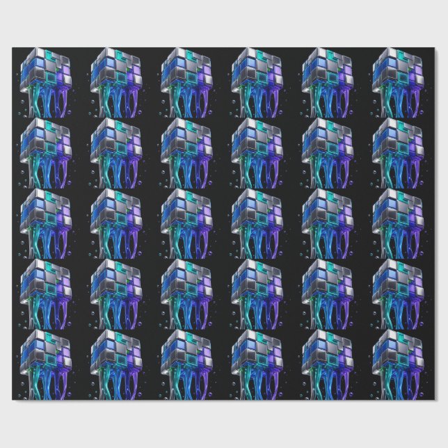 Futuristic Chrome Puzzle Cube  Wrapping Paper (Flat)