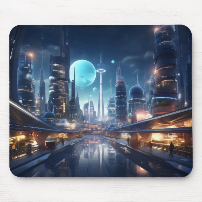 Futuristic City at Night Mouse Pad (Front)