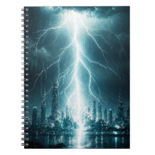 Futuristic City Lightning Strike Wall Art – Cyberp Notebook