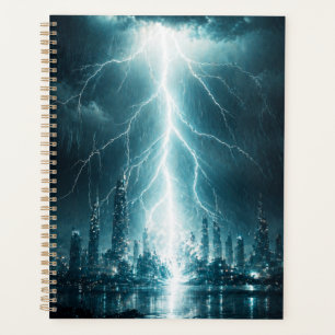 Futuristic City Lightning Strike Wall Art – Cyberp Planner