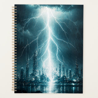 Futuristic City Lightning Strike Wall Art – Cyberp Planner