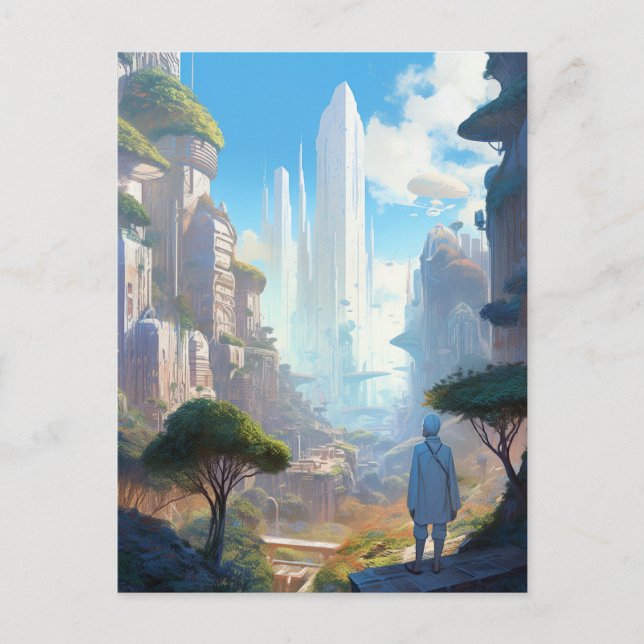 Futuristic City Science Fiction Art Postcard (Front)