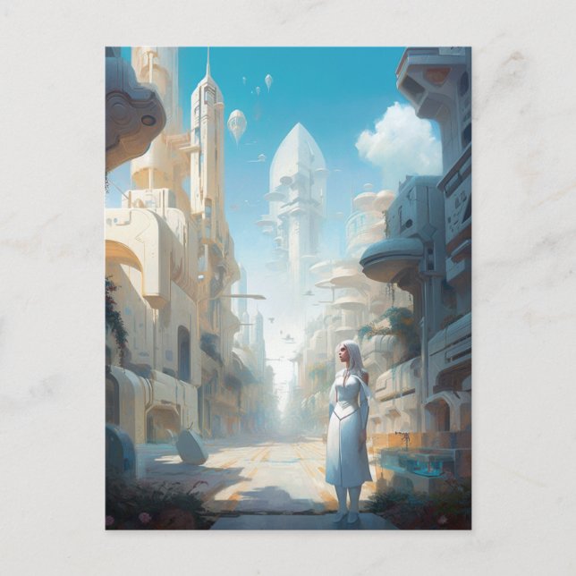 Futuristic City Science Fiction Art Postcard (Front)