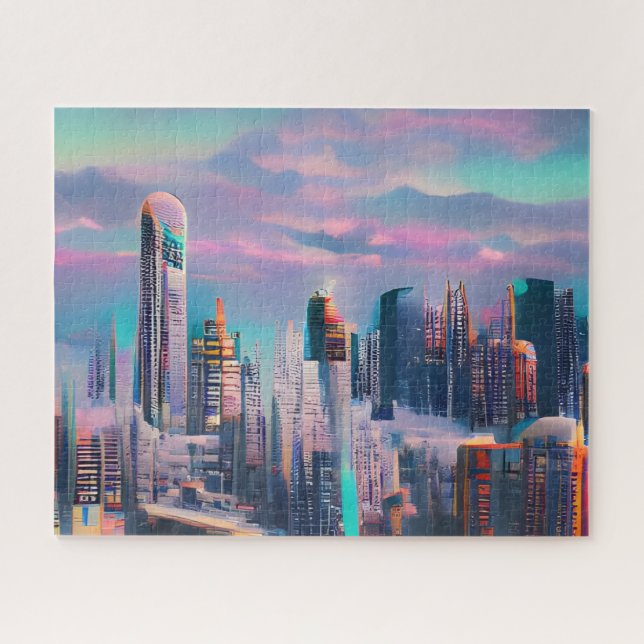 Futuristic City Snowy Winter | Challenging Hard Jigsaw Puzzle (Horizontal)