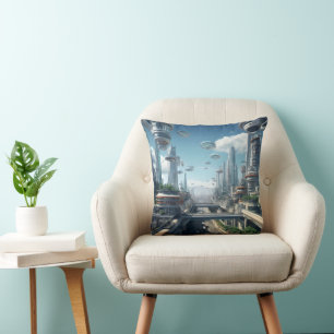Futuristic City Throw Pillow