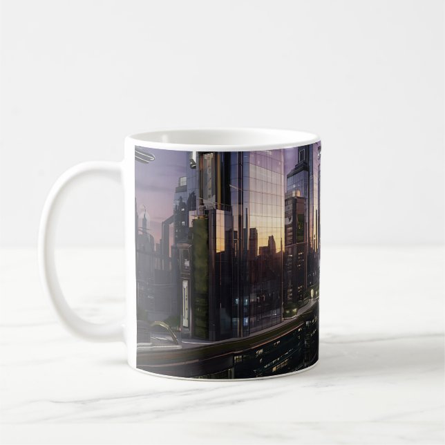 Futuristic Cityscape Artwork Coffee Mug (Left)