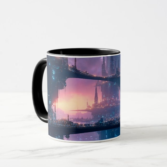 Futuristic Cityscape at Dusk Mug (Front Left)
