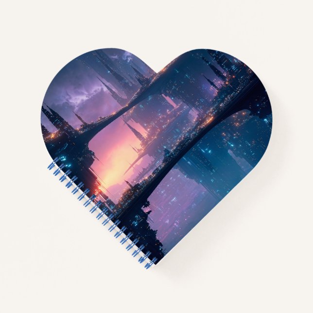 Futuristic Cityscape at Dusk Notebook (Front)