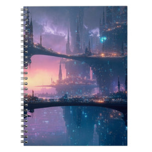 Futuristic Cityscape at Dusk Notebook