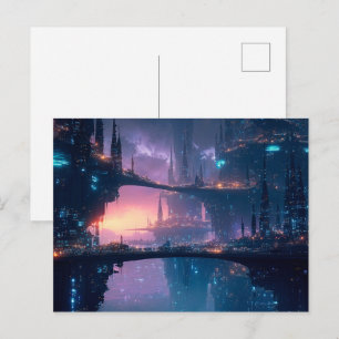 Futuristic Cityscape at Dusk Postcard