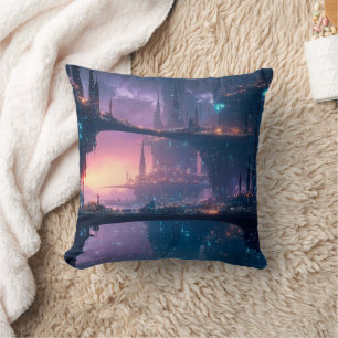 Futuristic Cityscape at Dusk Throw Pillow