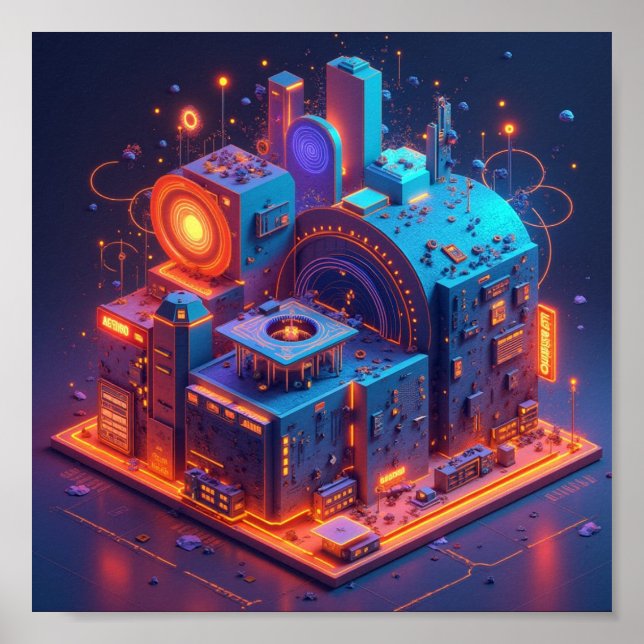 Futuristic cityscape showcasing vibrant neon archi poster (Front)
