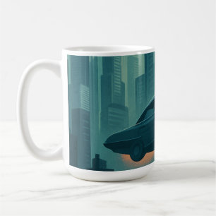 "Futuristic Cityscape with Flying Cars – Retro Coffee Mug