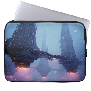 Futuristic Cityscape with Hovering Structures Laptop Sleeve