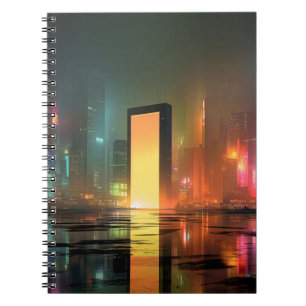 Futuristic Cityscape with Neon Reflections Notebook