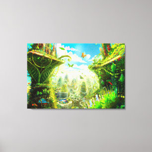 Futuristic Colourful Plant City, AI Generated Art Canvas Print