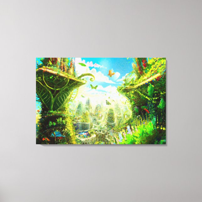 Futuristic Colourful Plant City, AI Generated Art Canvas Print (Front)