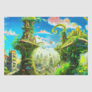 Futuristic Colourful Plant City, AI Generated Art Tissue Paper