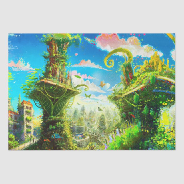Futuristic Colourful Plant City, AI Generated Art Tissue Paper (Front)