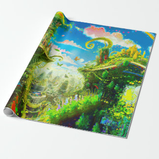 Futuristic Colourful Plant City, AI Generated Art Wrapping Paper