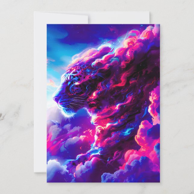Futuristic Cosmic Neon Leopard  Holiday Card (Front)