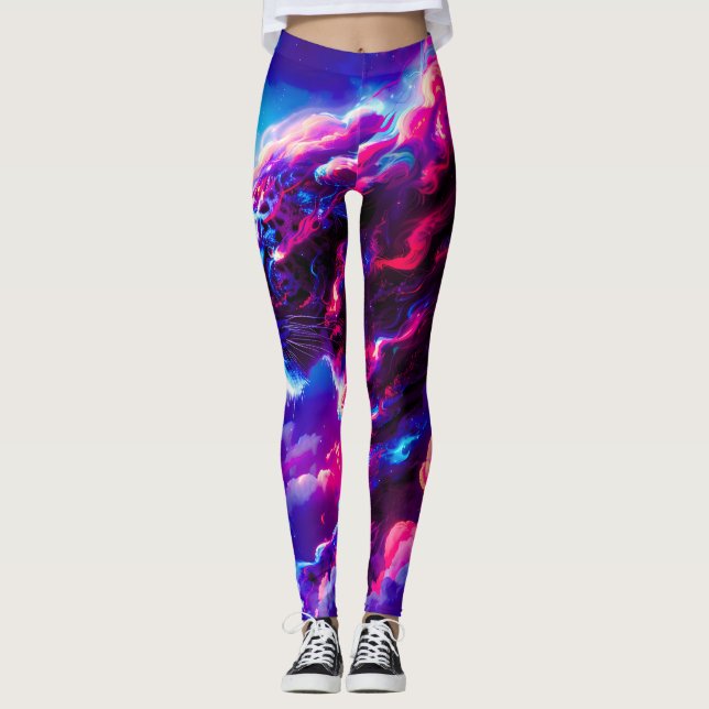 Futuristic Cosmic Neon Leopard  Leggings (Front)