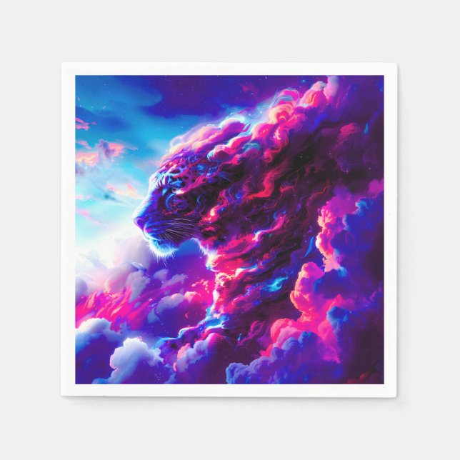 Futuristic Cosmic Neon Leopard  Napkin (Front)