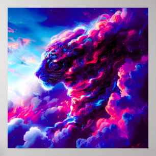 Futuristic Cosmic Neon Leopard  Poster