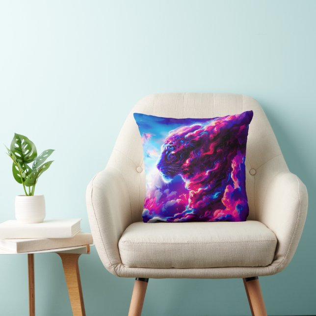 Futuristic Cosmic Neon Leopard  Throw Pillow (Chair)