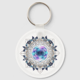 Futuristic Crystal Mandala – Geometric Tech Art Keychain