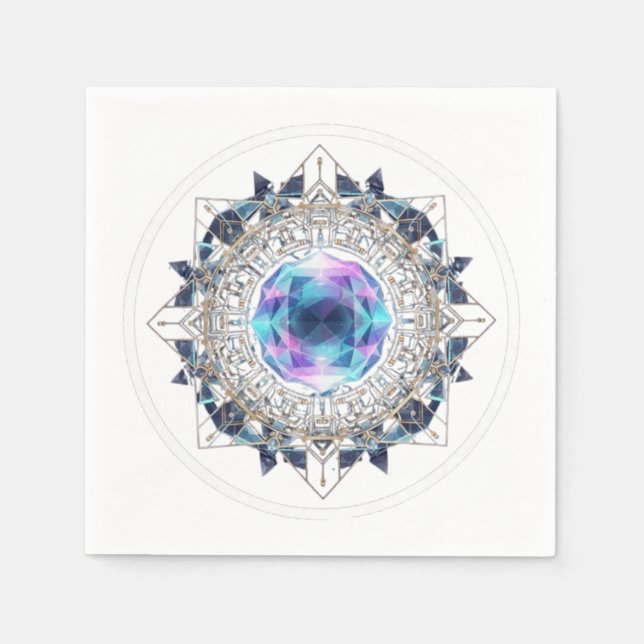 Futuristic Crystal Mandala – Geometric Tech Art Napkin (Front)