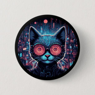 Futuristic Cyber Cat 2 Inch Round Button
