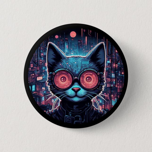 Futuristic Cyber Cat 2 Inch Round Button (Front)