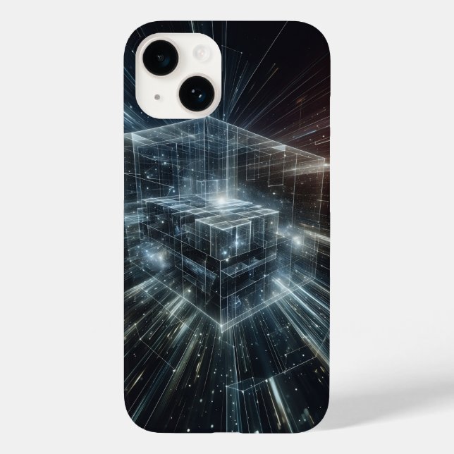 Futuristic Cyber Cube Phone Case - High-Tech Glow  (Back)
