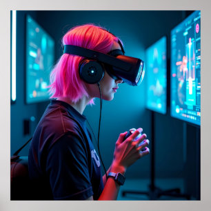 Futuristic Cyber Gamer AI artwork Poster