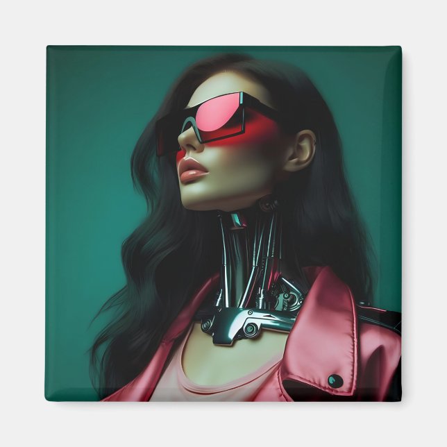  futuristic cybernetic woman magnet (Front)