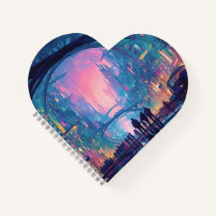 Futuristic Cyberpunk Cityscape with Glowing Arches Notebook