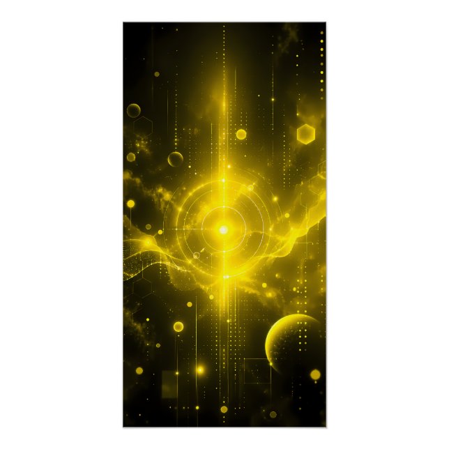 Futuristic Cyberpunk Gold HUD Sci-Fi Tech Poster (Front)