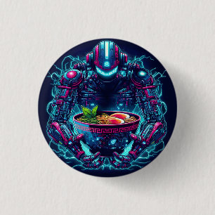 Futuristic Cyberpunk Robot Neon Food Ramen 1 Inch Round Button