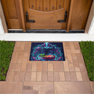 Futuristic Cyberpunk Robot Neon Food Ramen Doormat