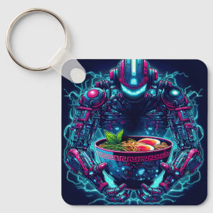 Futuristic Cyberpunk Robot Neon Food Ramen Keychain